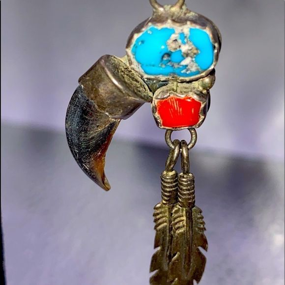 ✨️OOAK! Richard Begay Sterling Silver Turquoise Red Coral Natural Talon Earrings - Picture 13 of 17